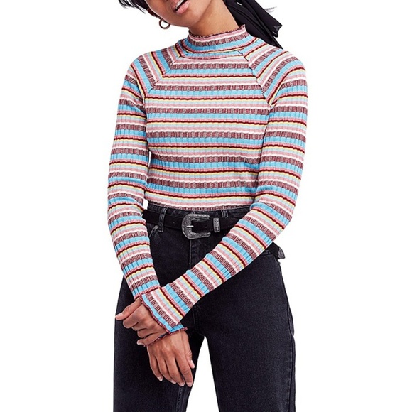 Free People Tops - Free People Mirror Blue Stripe Cotton Top